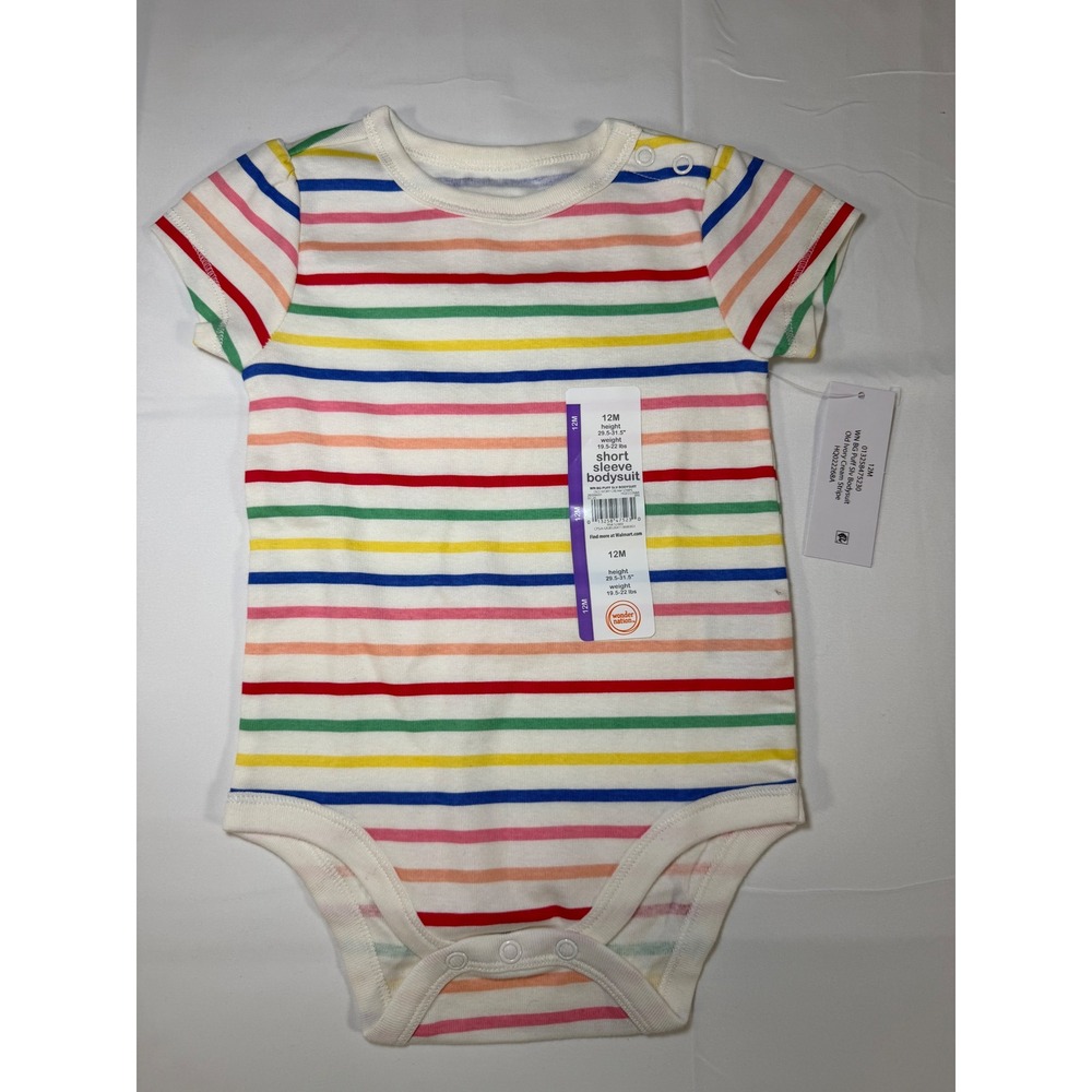 Wonder Nation Baby Girls Rainbow Stripe Puff Sleeve Bodysuit 12M NWT